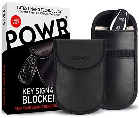 POWR 2 Sacchetti Schermati per Chiavi Auto con blocco RFID | Accessori Auto | Custodia Protettiva Chiavi Borsa Faraday | Portachiavi Schermato