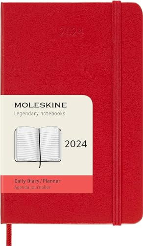 Moleskine Tageskalender 2021, 12 Monate, 14 x 9 cm, Taschenkalender, fester Einband, Rot, Scharlachrot + Lesezeichen