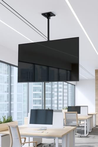 Multibrackets Support TV Plafond 32-65 Pouces | Hauteur Réglable 86-313 cm | VESA 400x400 | Platine 0-90° pour Plafond Incliné ou Colonne | 30 kg | Noir