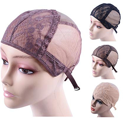 Doppelte Lace Perückenkappe mit verstellbarem Riemen Haarnetz Wig Cap for Making Wigs (Braun M 54 cm)