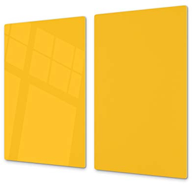 Cubre vitrocerámica y tabla de cortar de cristal templado – Superficie de vidrio templado resistente – UNA PIEZA (60 x 52 cm) o DOS PIEZAS (30 x 52 cm); D18 Serie de colores: C Amarillo Medio