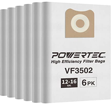 POWERTEC Ridgid Shop VF3502 Lot de 6 sacs de rechange pour aspirateurs humides/secs de 40 à 50 litres, compatibles avec WD1950, WD1956, WD1850, WD1851, WD1450, WD1680, WD1270 (75002P3)