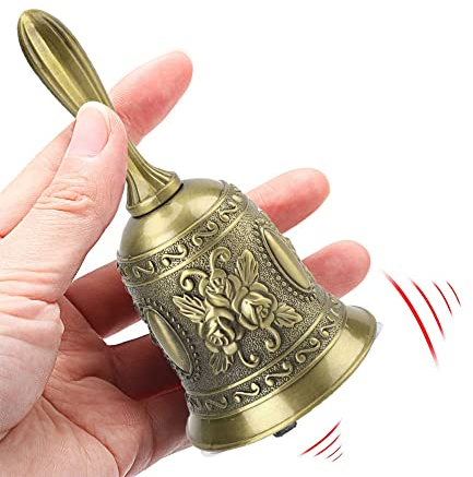 MINGZE Handglocke, Klassische Antike Zinklegierung Lautrufglocke Traditionelle Service-Rufglocke Für Schule, Abendessen Am Empfang, Hotelservice, Meditationsgebet, Haustiere Heimtextilien (Gold)