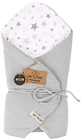 SweetDreams Baby Einschlagdecke, Schlafsack, Wickeldecke für Neugeborene und Kleinkinder, Baumwolle 0-12 Monate, super weich, 75 x 75 cm (1024) (Grau/Stern)