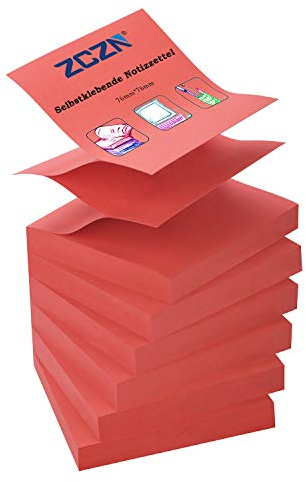 ZCZN Z-Notes, 6 Blöcke Selbstklebende Notizen, Klebezettel Von 76 x 76 mm, 80 Blatt pro Block - Selbstklebende Notizen Von 480 Blatt - Rot