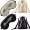 2 Stücke Seiden Schlafmaske Augen Abdeckung Leicht Einstellbare Augenschirme Maske Satin Schlafen Augen Blinder Nacht Lidschatten Abdeckung mit 2 Stücke Aufbewahrungsbeutel (Beige, Schwarz)