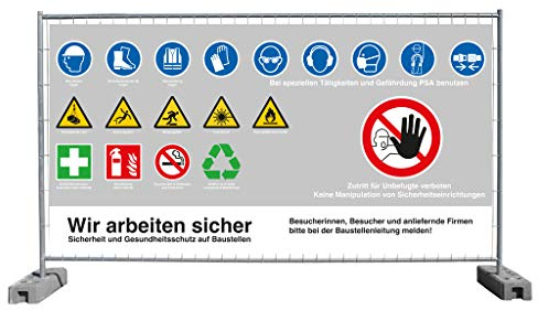 FBS Baustellenbanner 340 x 173 cm - Mesh, Sicherheitsbanner mit Achtung Baustelle, passend für Bauzäune