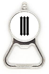 Flaschenöffner, römische Ziffern, drei in schwarzer Silhouette, Metall, für Bierflaschen, Kronkorken