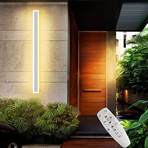 LED Aussen Innen Wandleuchte mit Fernbedienung Dimmbar, IP65 Wasserdichte Weiß Aluminium Rechteck Außenwandleuchte Lang Strip Aussenleuchte Garten Garage Schlafzimmer Wohnzimmer Außenlampe,150cm 78w
