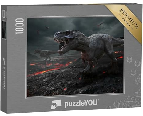 puzzleYOU: Puzzle 1000 Teile „3D-Animation: Saurier mit Lava-Landschaft“ – aus der Puzzle-Kollektion Dinosaurier, Tiere aus Fantasy & Urzeit