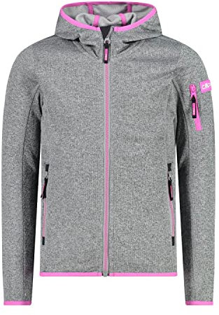 CMP Softshell Jacket With Climaprotect Wp 7,000, Hooded Knit Tech fleece, Girl, Glacier-Cemento, 128