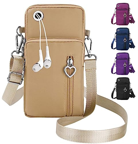 QXRXN Handytasche mit Geldbörse zum Umhängen Damen, Stoff Handytasche zum Umhängen Handy Umhängetasche Schultertasche Crossbody Tasche Geschenke für Frauen zum Geburtstag Weihnachten Klein Beige