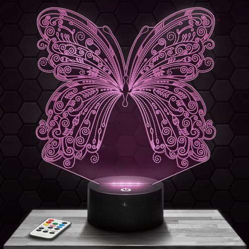 Nachttischlampe - Touch-Nachtlicht Schmetterling Tier 3D-LED-Lampe Illusion, Geschenkidee Weihnachten Geburtstag Junge und Mädchen Nachttischlampe Kinder- oder Erwachsenenzimmer