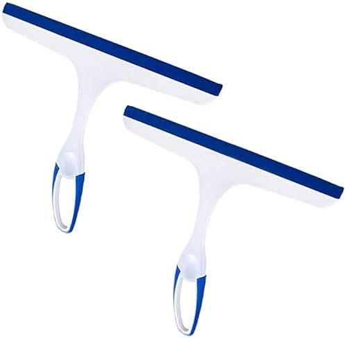 2 escobillas de ventana con mango antideslizante, limpiaparabrisas de vidrio para cocina, hogar, coche, baño, espejo y ducha (2 azules)