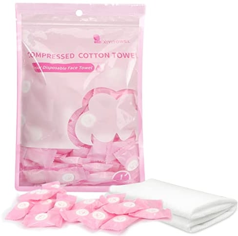 Unaone Compressed Towels, 100PCS Portable Disposable Compressed Cotton Toilet Paper Tablets Small Coin Tissue Soft Facial Compressed Washcloth Hand Wipes for Travel, Home, Outdoor Sports, Hiking