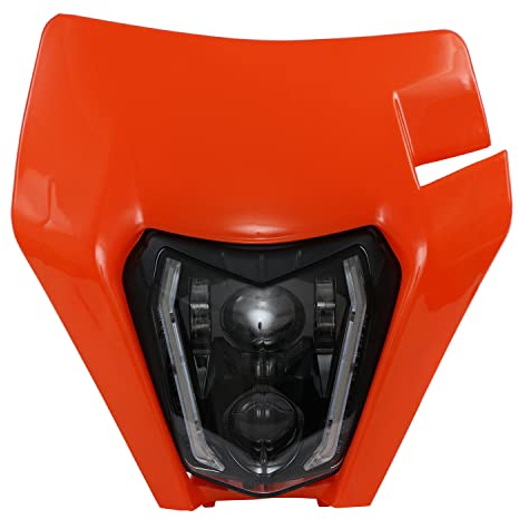 JFG RACING Motorrad Scheinwerfer,E24 Tagfahrlicht Motorrad Lichtmaske LED für SX SXF XC XCF XCW EXC EXC SMC SMCR Dirt Bike Motocross Enduro Supermoto-Orange