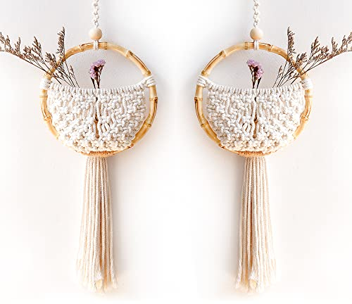 OCIOLI Makramee-Wandbehang, Boho-Dekor, Makramee-Wanddekoration, Wand-Makramee mit Bambusring für Schlafzimmer, Wohnzimmer, Hochzeit, Büro, Wohnheim, Dekor (2 Stück, Elfenbein), 2 Stück