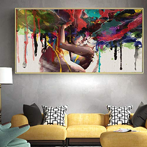 Buntes Paar umarmt Bilder Abstrakte Männer und Frauen Liebe Poster und Drucke Leinwand Gemälde Schlafzimmer Wand ecor 83x165cm Rahmenlos