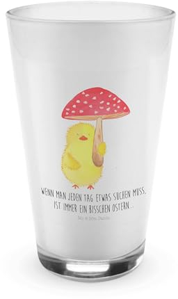 Mr. & Mrs. Panda Latte Macchiato Glas Küken Fliegenpilz - Geschenk, Frohe Ostern, Teeglas, Cocktailglas, Glückspilz, Longdrinkglas, Wasserglas, Ostergrüße