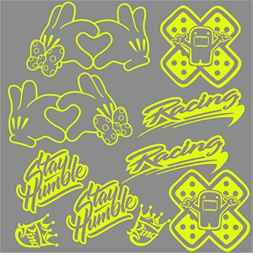 Pimastickerslab Kit 10 Adesivi Divertenti Cuore Racing Sponsor Casco Moto Auto Car Tuning cod. 1737 (029 Giallo Fluo)