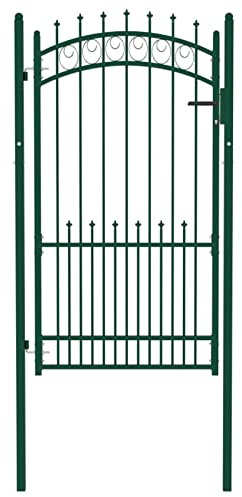 ZEYUAN Fence Gate with Spikes Steel 100x175 cm Green,Garden Gates High galvanised wrought iron metal swing gate