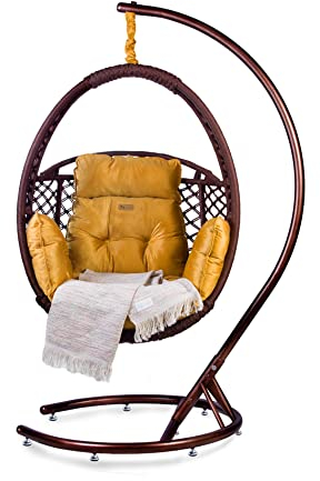 Luxus XXL Hängeschaukel Matrix Set Gold Inkl. Kissen, Hängestuhl Korb, Abdeckung, handgefertigten Halstuch