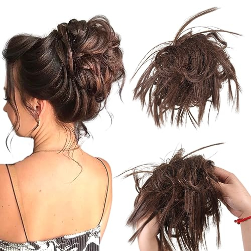Hair Extensions Haarverlängerung XXL Haarteil Haargummi Hochsteckfrisuren Brautfrisuren VOLUMINÖS gewellter unordentlicher Dutt Pferdeschwanz Unordentlicher Haarknoten für Frauen/Mädchen Aschbraun