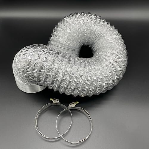 AirTech-UK Premium Aluminium Ducting - 250mm / Dia 10 - with 2 Duct Clamps - Flexible Ventilation for Grow Tents, Dryer Rooms, Kitchen, Restaurant – Durable Construction, High-Temperature Resistance.