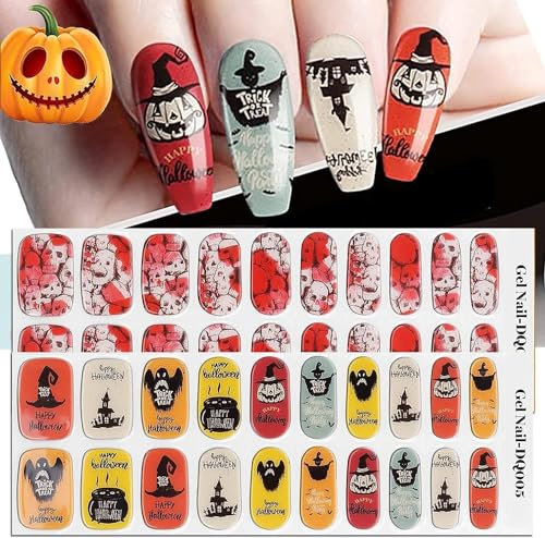 EBANKU Halloween Semi Cured Gel Nail Strips, 40PCS Stickers - Long Lasting, Easy to Apply & Remove for Salon Quality Manicure