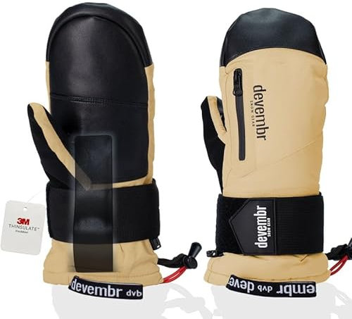 devembr Ski-Fäustlinge mit Handgelenkschützern, Warme Snowboard-Fäustlinge, Wasserdicht, Gelb, M