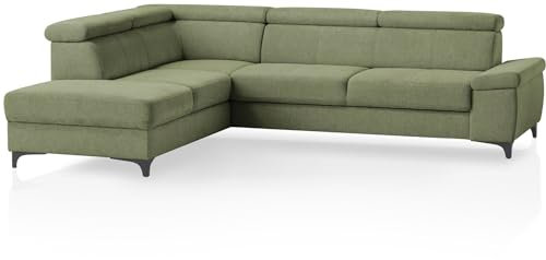 Traumnacht Montpellier Ecksofa 3-Sitzer mit festem Anbauelement (Hocker) inkl. Schlaffunktion, Bettkasten rechts und verstellbarem Kopfteil, grün, produziert nach deutschem Qualitätsstandard