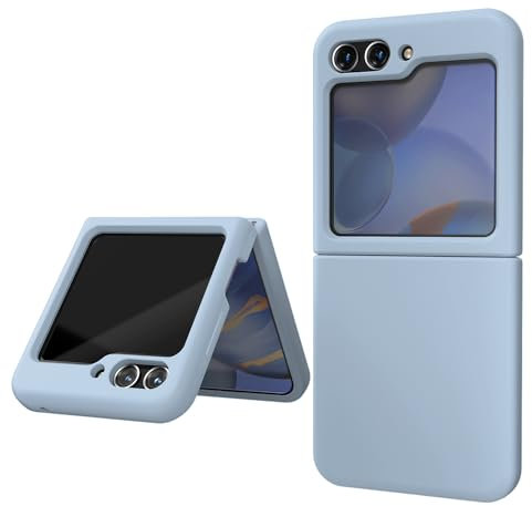 OHLIGIA Samsung Galaxy Z Flip 5 Liquid Silicone Case with Ring Protective 3 Layer Shockproof Phone Cover with Anti-Scratch Soft Microfiber Lining for Galaxy Z Flip 5 5G (2023) (Light Blue)
