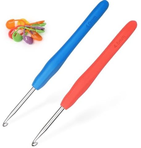 Coopay Häkelnadeln 4,0 mm und 4,5 mm, 2 Stück Metall Häkelnadel, Ergonomische Häkelnadel mit Weichen Griff für Arthritische Hände, TPR Griff Häkelnadeln für Anfänger & Profis, Häkelnadeln 2,0 2,5 mm