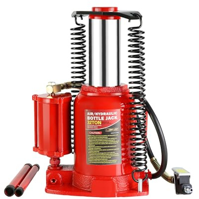 32-Ton Hydraulic Bottle Jack Air-Operated Bottle Jack Lift Portable Low Profile Manual Jack Air Jack with Handle (Red-32 Ton)