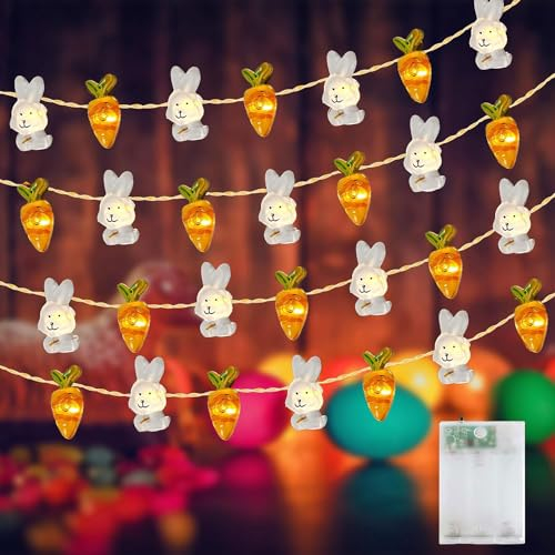 YeahBoom Lichterkette Ostern,3M 30LED Micro Oster Lichterkette,KarotteLichterkette Osterdekoration,Oster Lichterkette,Osterdekoration Hase Karotte Lichterkette,Warmweiß Kaninchen Hase Kupferdraht