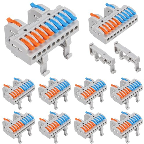 AITRIP 10pcs DIN Rail Terminal Blocks, DIY Splicing Wire Connectors for Circuit Inline 28-12AWG for Electrical Wires (2 in 10 Out)