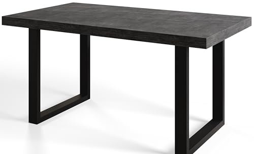 AlpiMeble Industrieller Esszimmertisch LOFT-U, ausziehbarer Tisch, Größe: 180-280X90X77 cm, Wohnzimmertisch Farbe: Dunkelgrau, mit Metallbeinen in Farbe Schwarz