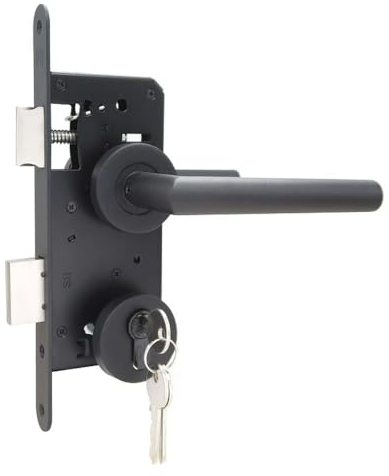 Kit de serrure à encastrer pour porte de jardin RE/LI avec poignées en acier inoxydable + rosettes et 3 clés de sécurité Noir