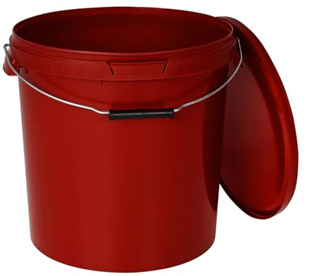 BenBow Cubo con Tapa de 30 l, Rojo, 1 x 30 litros - Apto para Alimentos Estable hermético antigoteo Inodoro Recipiente de Almacenamiento de plástico con Mango de Metal vacío - para Uso doméstico
