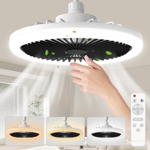 Biukis, Ventilatore da soffitto con luce, ventilatore chiuso con luci e telecomando a 3 velocità, colore regolabile, per camera da letto, piccolo garage, ripostiglio interno, colore nero