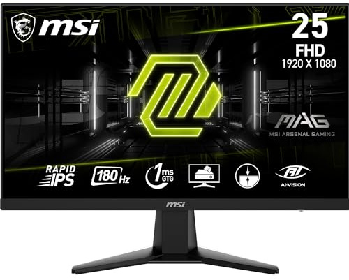 msi MAG 256F 25-inch 1920 x 1080 (FHD) Computer Monitor, 180Hz, Adaptive Sync, HDMI, DisplayPort, VESA Mountable, Tilt, Height Adjustable, Speaker, 1ms, Black