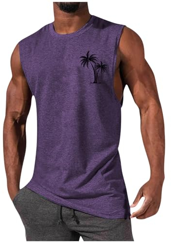 Tank Top Herren Hawaii Hemd Gym Bodybuilding Shirts Männer Sommer Sport Ärmelloses T-Shirt Fitness Unterhemd Atmungsaktive Achselshirts Muskelshirts Trainingsshirt Lightning Deals Lila XL