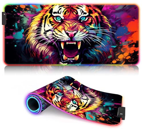 Tappetino per mouse XL da gaming, con tastiera RGB ninja, grande, XL (80 x 30 x 0,3 cm), per gaming/ufficio/casa, 9 colori statici e 3 dinamici