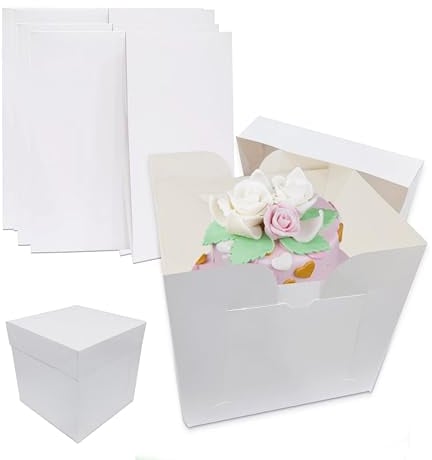 Amour Cake Box 5er Pack - Premium Qualität Stabiler Karton 25.4 cm x 25.4 cm x 25.4 cm Hoch Tortenbox mit Deckel zum Tragen von Hochzeit & Feiern Dekorative Hohe Kuchen - Einfache Montage mit