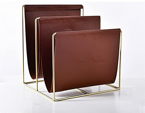 JIXINYU Porte-revues, Porte-revues, Porte-revues, Style européen, léger, de Luxe, en métal, Cuir, Porte-journaux, Moderne, Livre, bibliothèque Portable pour Bureau, Salle de Bain, Salon, Cuisine (A)