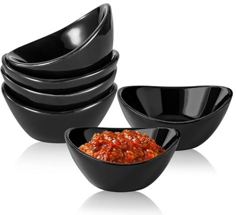 HOMURY Lot de 6 bols à sauce en céramique pour sauce, sauce barbecue, glace, dessert, fruits, collations, sauce tomate (noir)