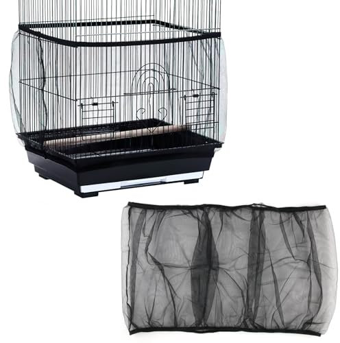 Hugfads Großer Vogelkäfig Abdeckung, Universal Samenfänger für Papageien, Einstellbarer Kordelzug, Staubbeständiges Nylon-Mesh, Reinigungsfreundlich, Schwarz
