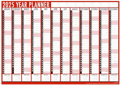 2026 A1 Wall Planner Calendar – Large Year to View 84x60cm Wall Planner – Unmounted Office Staff Holiday Calendar with UK Bank Holidays – Annual Leave & Work Schedule Rota Organiser for Home & Office