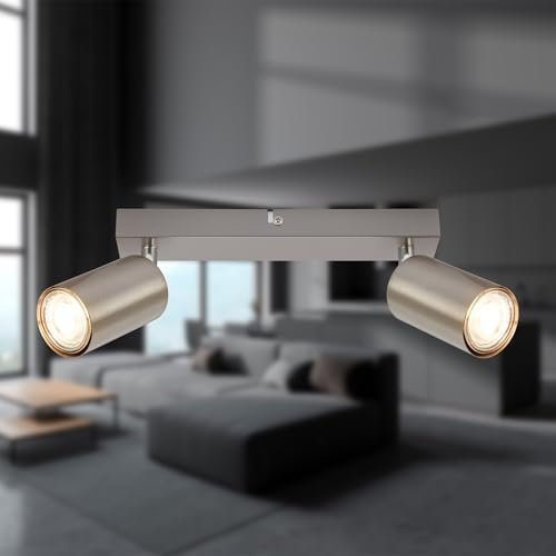Briloner - Focos LED Interior Techo Orientable, Casquillo 2x GU10, Máx. 9 W, Lámparas de Techo Salón, Plafones LED, Candeeiro Teto, 25,5 cm, Níquel Mate
