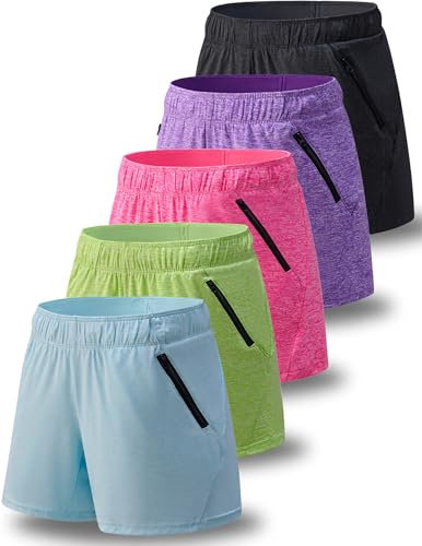 Lot de 5 shorts d'entraînement décontracté pour femme avec poches zippées, Taille L